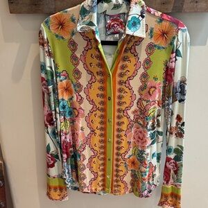 Johnny Was Multicolor Floral Button Down Shirt